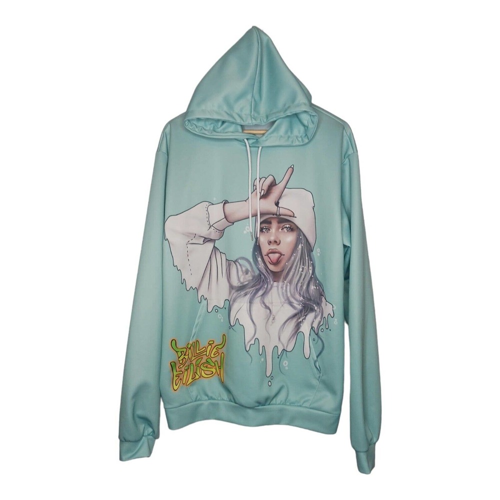 Billie Eilish Hoodie Two-Sided Graffiti Spray Paint Look Size XL Unbranded